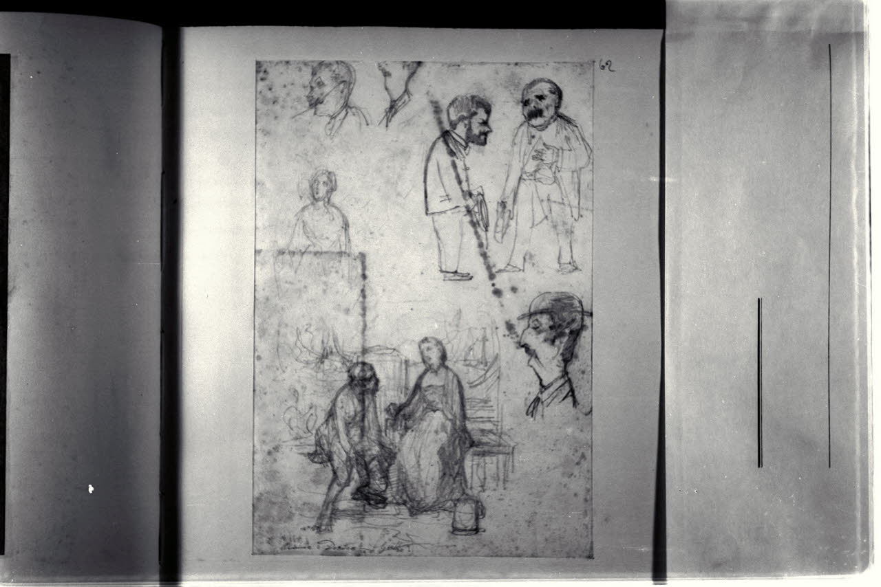 Studio per composizione, scena tratta da Goethe e caricature (disegno) di Durini, Alessandro (sec. XIX)