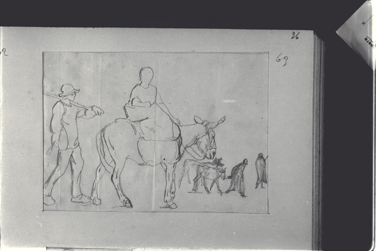 Donna su asino e altre figure (disegno) di Durini, Alessandro (sec. XIX)