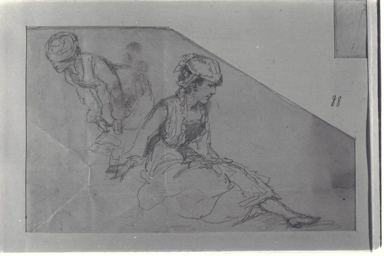 Due figure femminili con cappello (disegno) di Durini, Alessandro (sec. XIX)