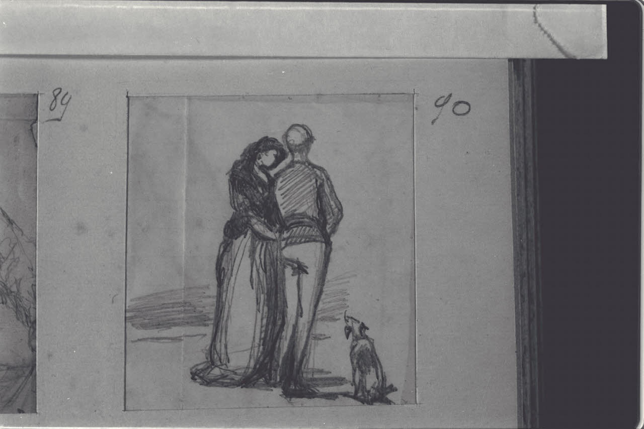 Coppia di spalle e cagnolino (disegno) di Durini, Alessandro (sec. XIX)