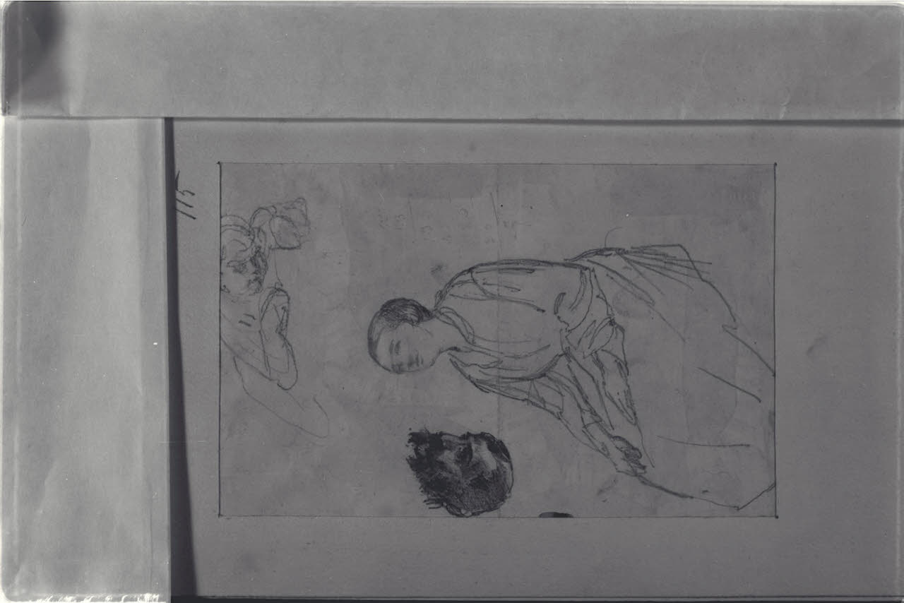 Figura femminile seduta e testa d'uomo, Figura femminile seduta e testa d'uomo (disegno) di Durini, Alessandro (sec. XIX)