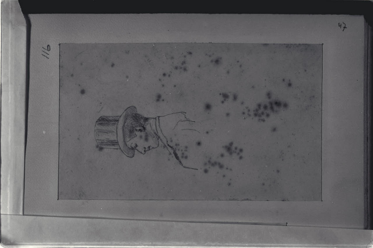 Uomo di profilo con tuba, Uomo di profilo con tuba (disegno) di Durini, Alessandro (sec. XIX)