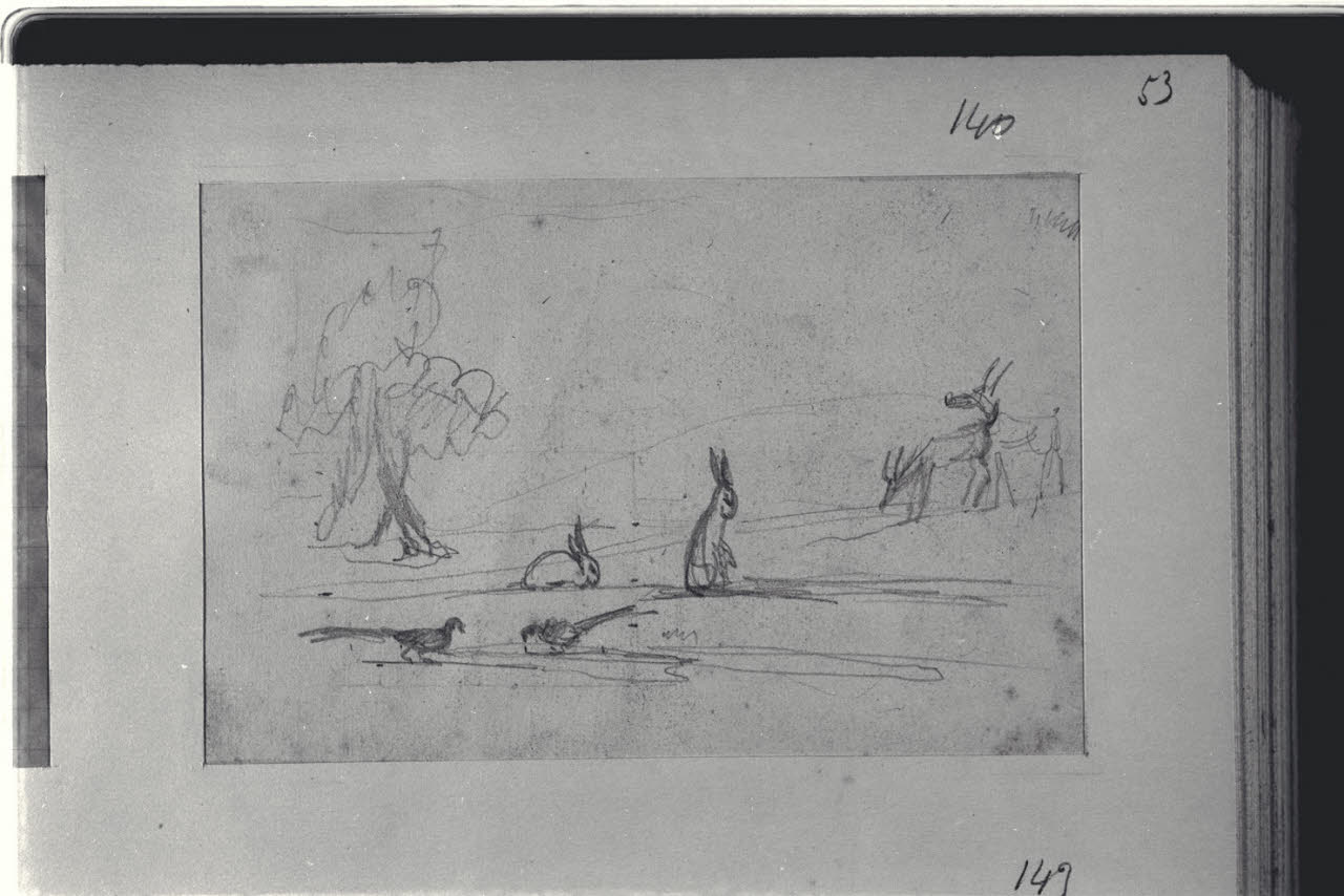 Schizzo di paesaggio con animali, Schizzo di paesaggio con animali (disegno) di Durini, Alessandro (sec. XIX)