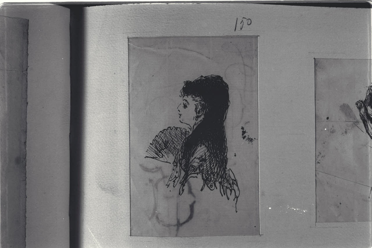 Donna con ventaglio, Donna con ventaglio (disegno) di Durini, Alessandro (sec. XIX)