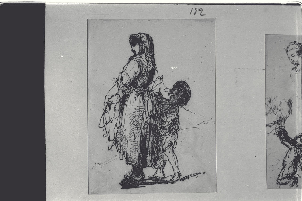 Donna e bambino in costumi popolari, Donna e bambino in costumi popolari (disegno) di Durini, Alessandro (sec. XIX)