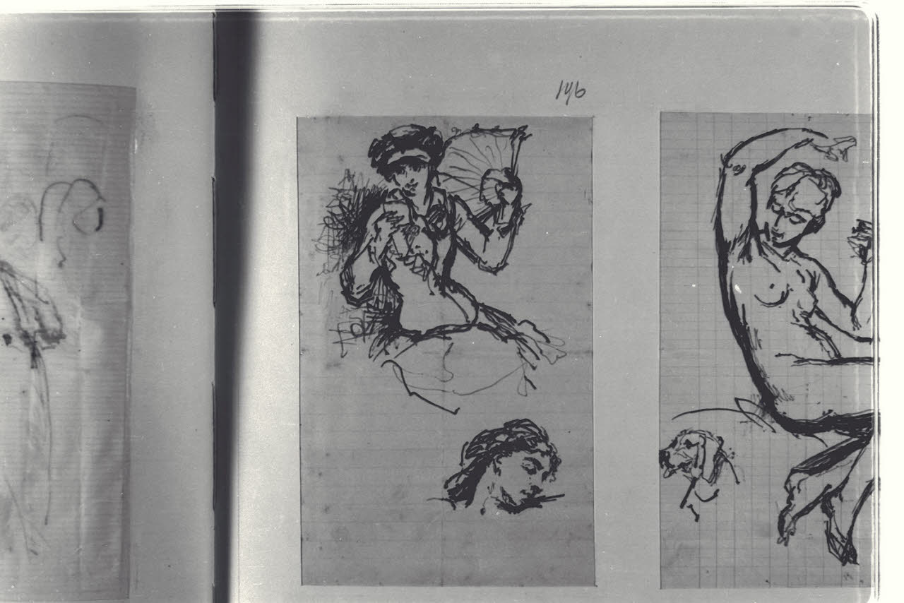 Donna seduta con ventaglio e studio di testa, Donna seduta con ventaglio e studio di testa (disegno) di Durini, Alessandro (sec. XIX)