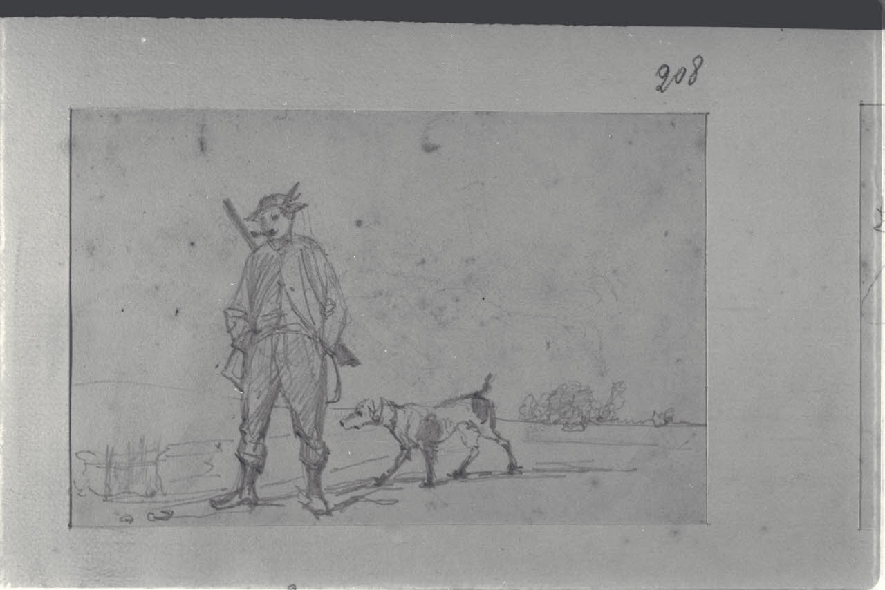 Cacciatore e cane, Cacciatore e cane (disegno) di Durini, Alessandro (sec. XIX)