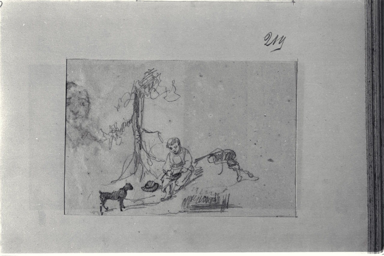 Bambino e cane che riposano sotto un albero, Bambino e cane che riposano sotto un albero (disegno) di Durini, Alessandro (sec. XIX)