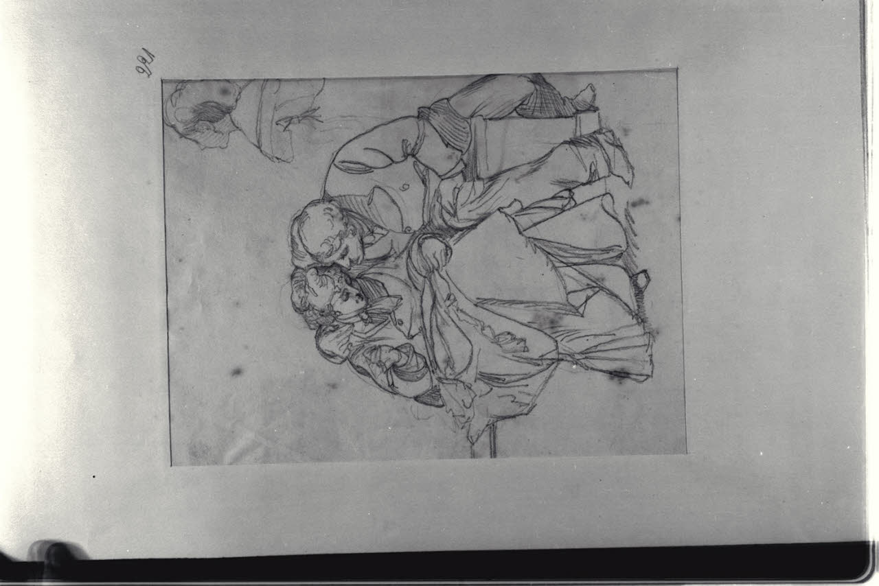 Uomo e donna abbracciati e studio di testa femminile, Uomo e donna abbracciati e studio di testa femminile (disegno) di Durini, Alessandro (sec. XIX)