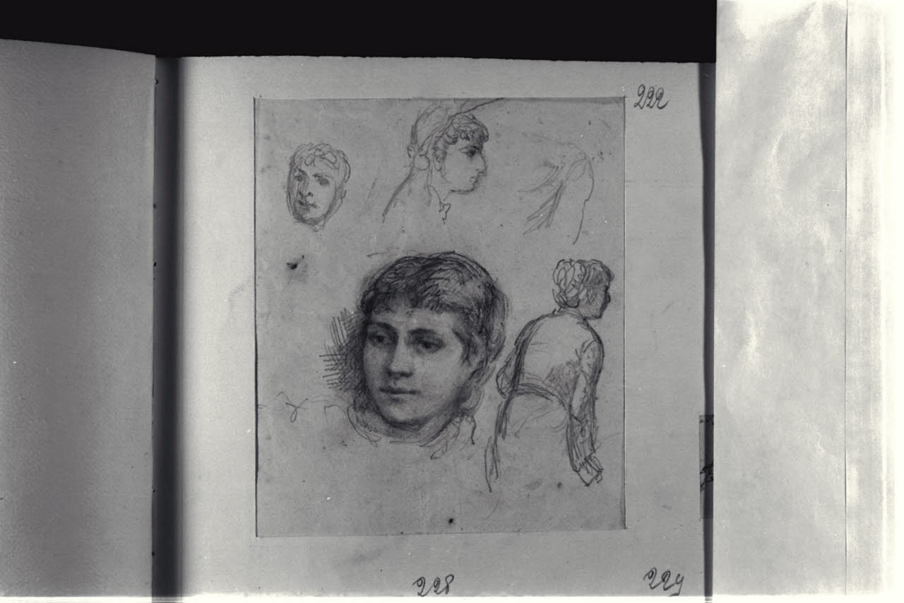 Studio di figura e teste, Studio di figura e teste (disegno) di Durini, Alessandro (sec. XIX)