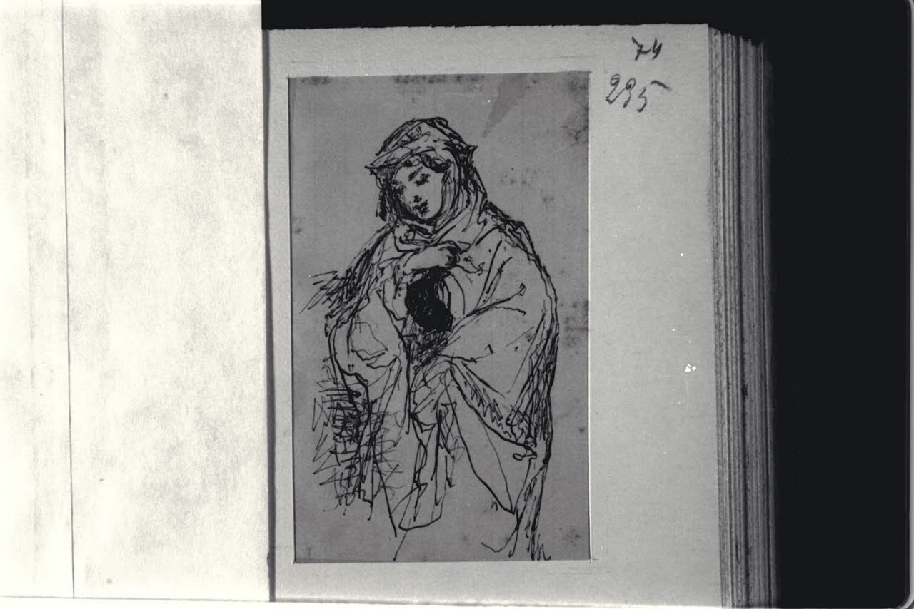 Figura femminile con manto, Figura femminile con manto (disegno) di Durini, Alessandro (sec. XIX)