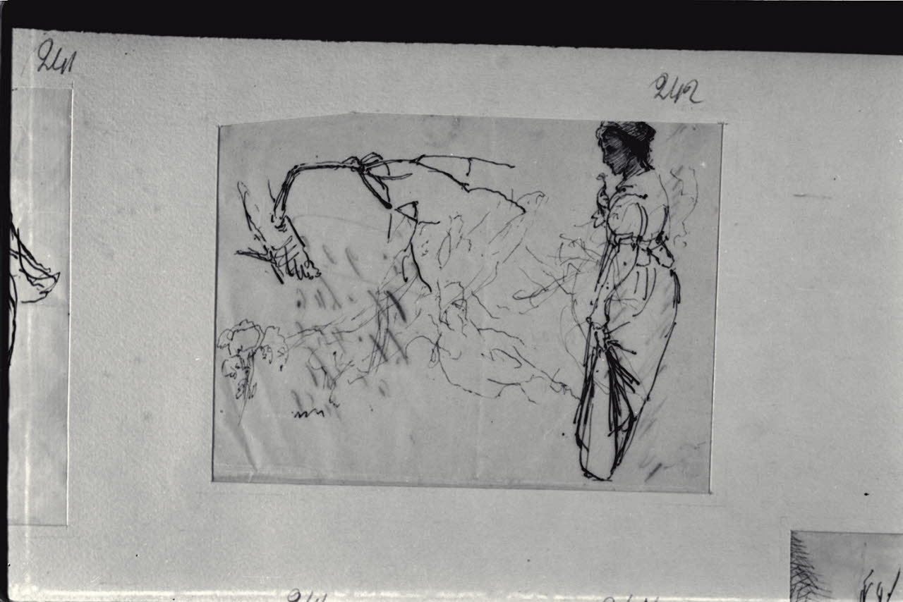 Figura femminile e particolare di un albero, Figura femminile e particolare di un albero (disegno) di Durini, Alessandro (sec. XIX)