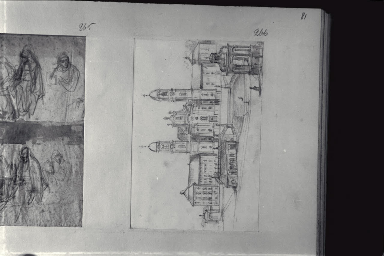 Veduta cittadina con con santuario, Veduta cittadina con con santuario (disegno) di Durini, Alessandro (sec. XIX)