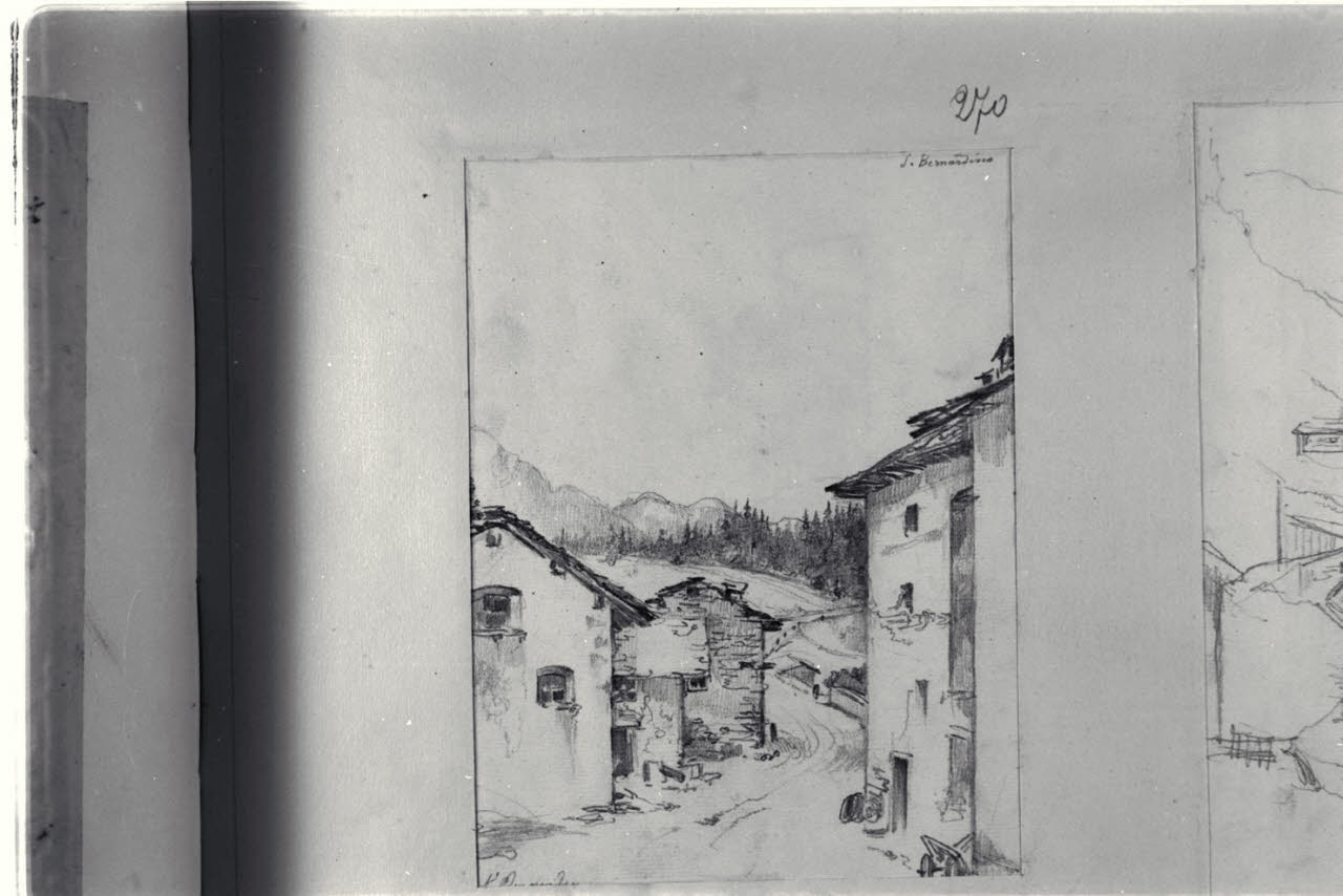 Scorcio di paesaggio montano al San Bernardino, Scorcio di paesaggio montano al San Bernardino (disegno) di Durini, Alessandro (sec. XIX)