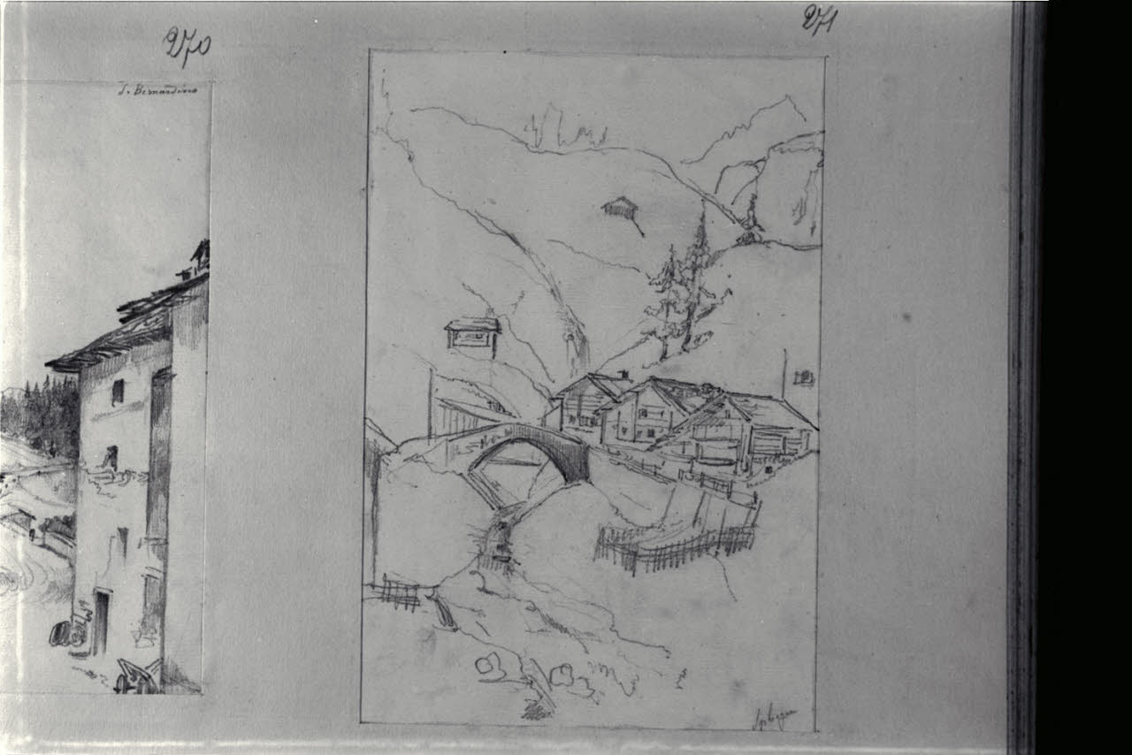 Scorcio di paesaggio montano allo Spluga, Scorcio di paesaggio montano allo Spluga (disegno) di Durini, Alessandro (sec. XIX)