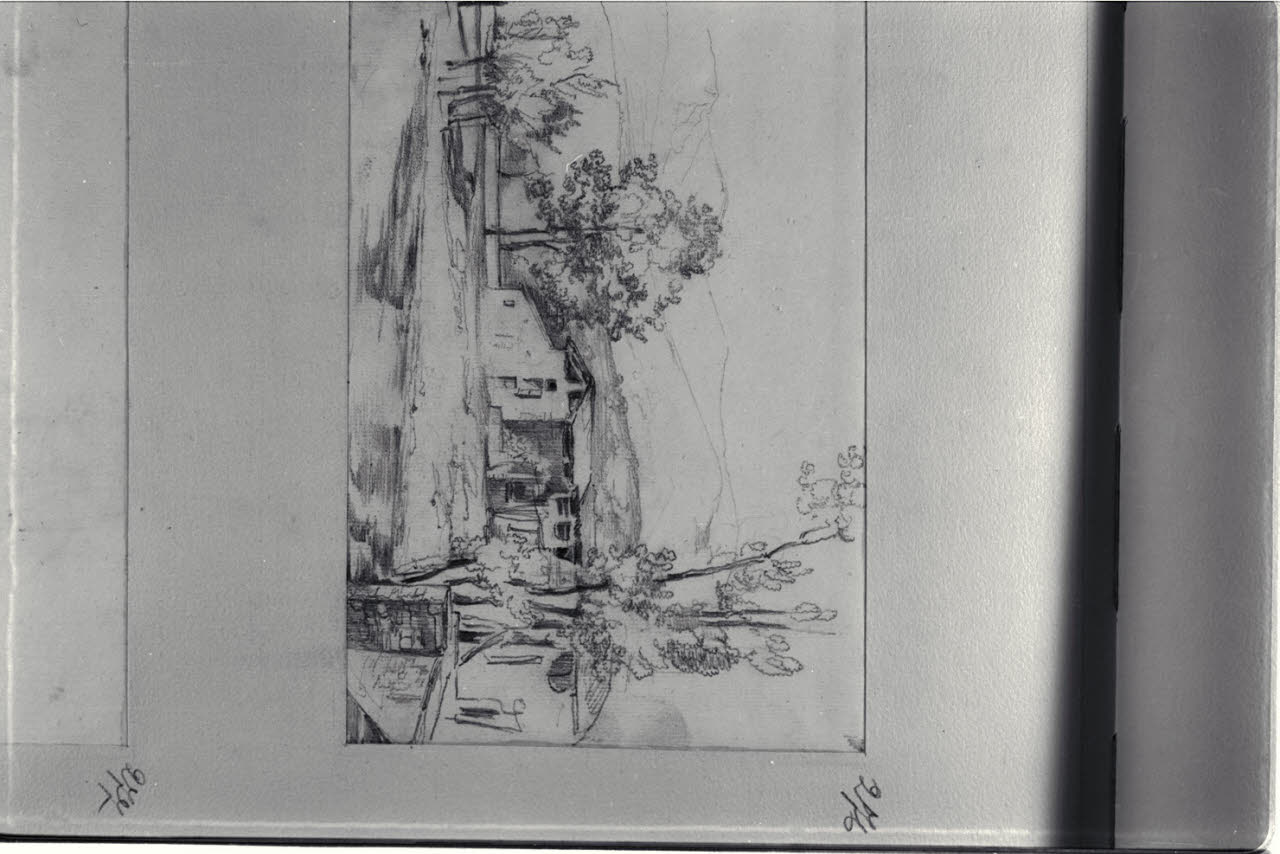 Paesaggio con case, Paesaggio con case (disegno) di Durini, Alessandro (sec. XIX)