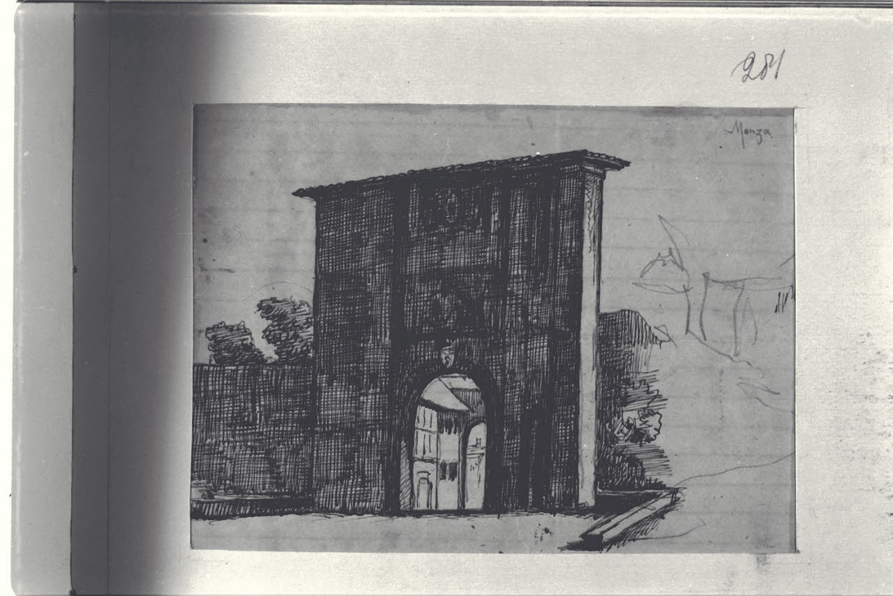 Cinta muraria con arco, Cinta muraria con arco (disegno) di Durini, Alessandro (sec. XIX)