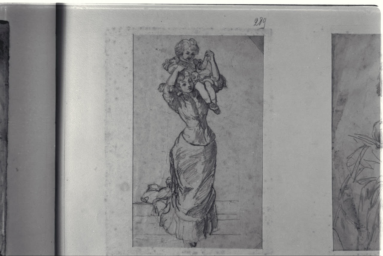 Donna con bambina sulle spalle, Donna con bambina sulle spalle (disegno) di Durini, Alessandro (sec. XIX)