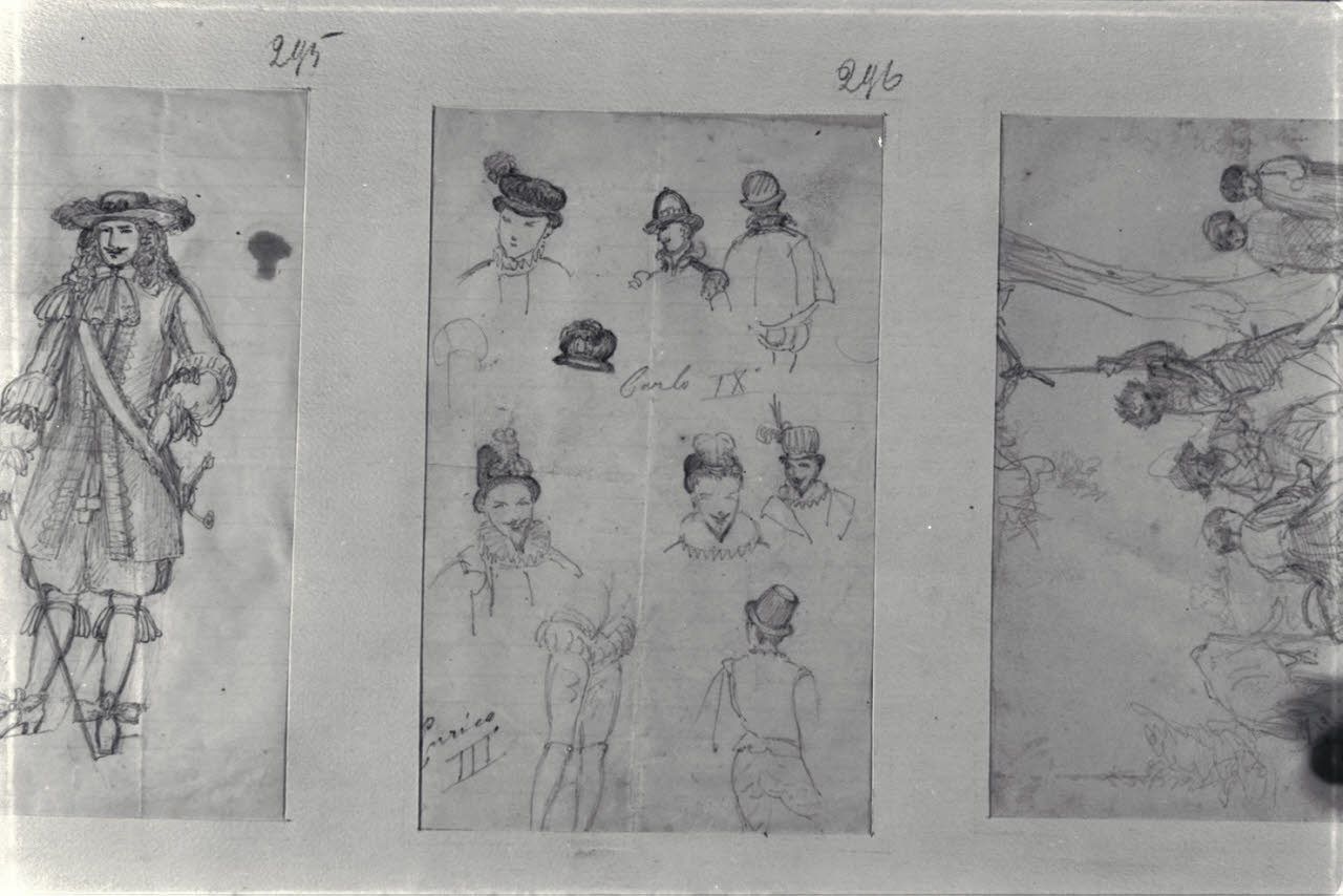 Studi di teste con cappelli, Studi di teste con cappelli (disegno) di Durini, Alessandro (sec. XIX)
