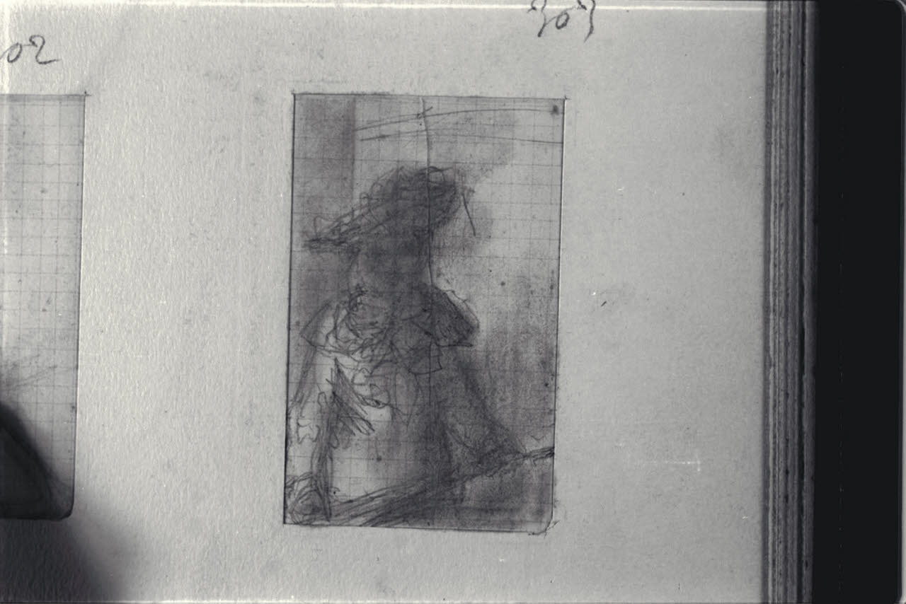 Abbozzo di figura con cappello, Abbozzo di figura con cappello (disegno) di Durini, Alessandro (sec. XIX)