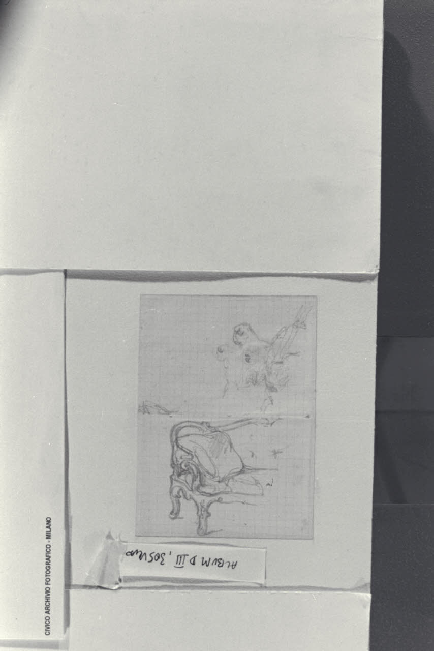 Particolare di divanetto e di animali, Particolare di divanetto e di animali (disegno) di Durini, Alessandro (sec. XIX)