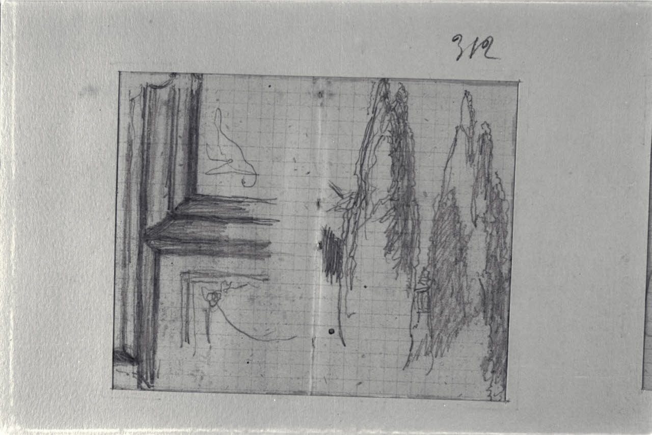 Motivo ornamentale e cipressi, Motivo ornamentale e cipressi (disegno) di Durini, Alessandro (sec. XIX)