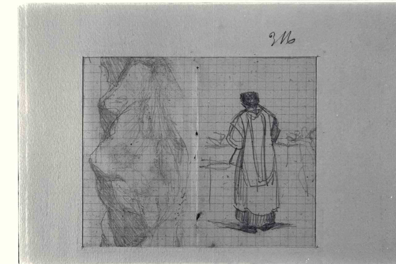 Figura di spalle e montagne, Figura di spalle e montagne (disegno) di Durini, Alessandro (sec. XIX)