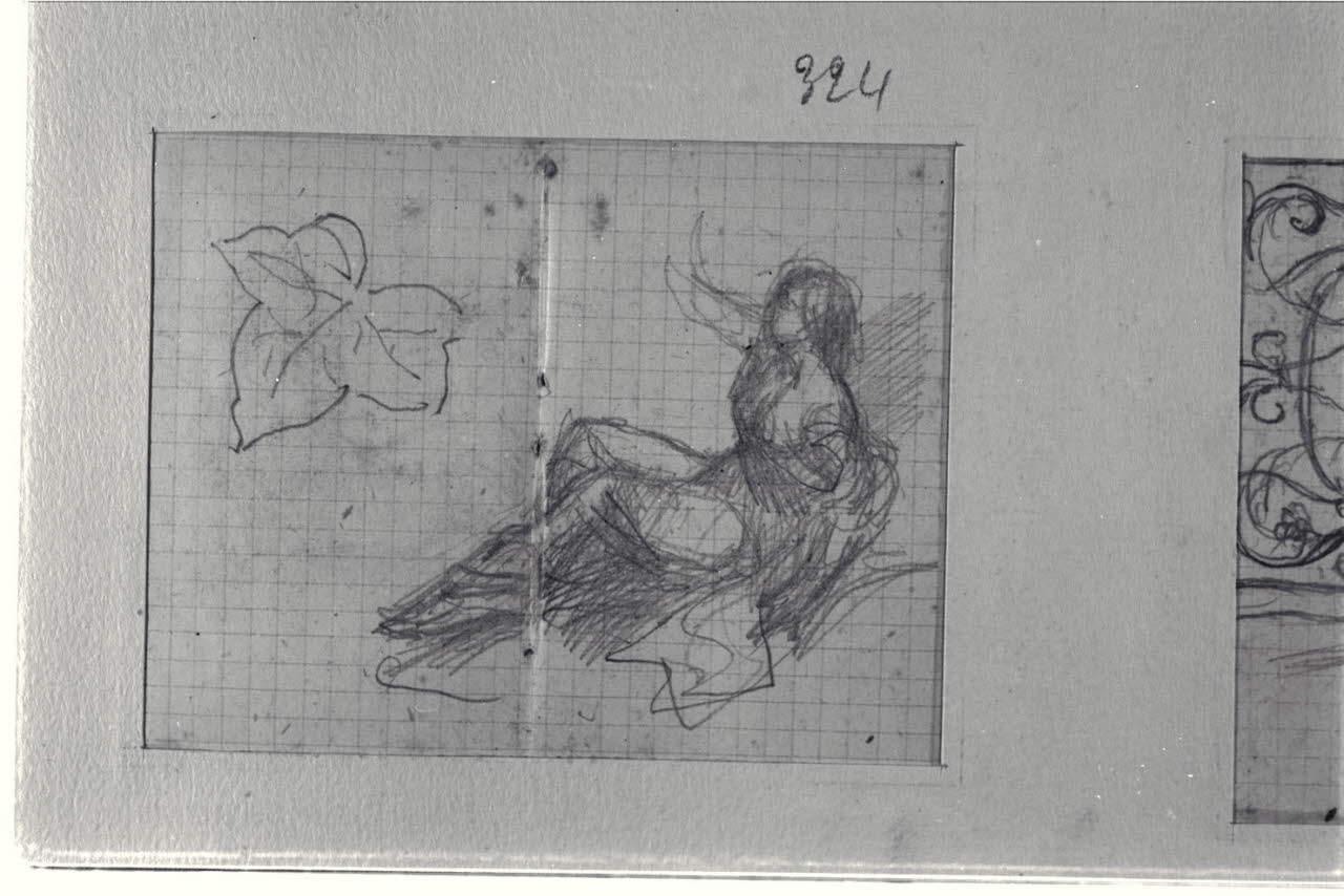 Studio di foglia e di figura femminile seduta, Studio di foglia e di figura femminile seduta (disegno) di Durini, Alessandro (sec. XIX)