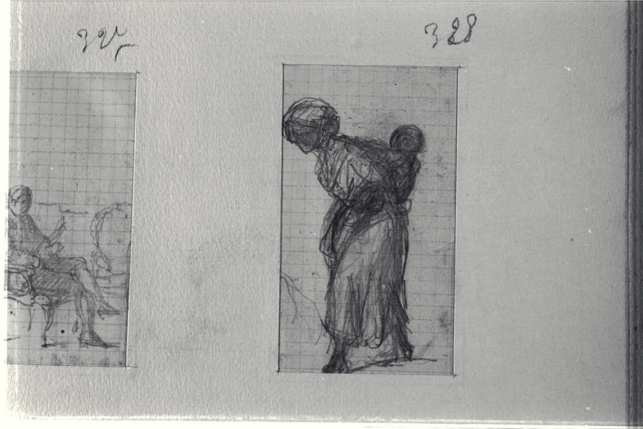 Donna con bambino sulle spalle, Donna con bambino sulle spalle (disegno) di Durini, Alessandro (sec. XIX)