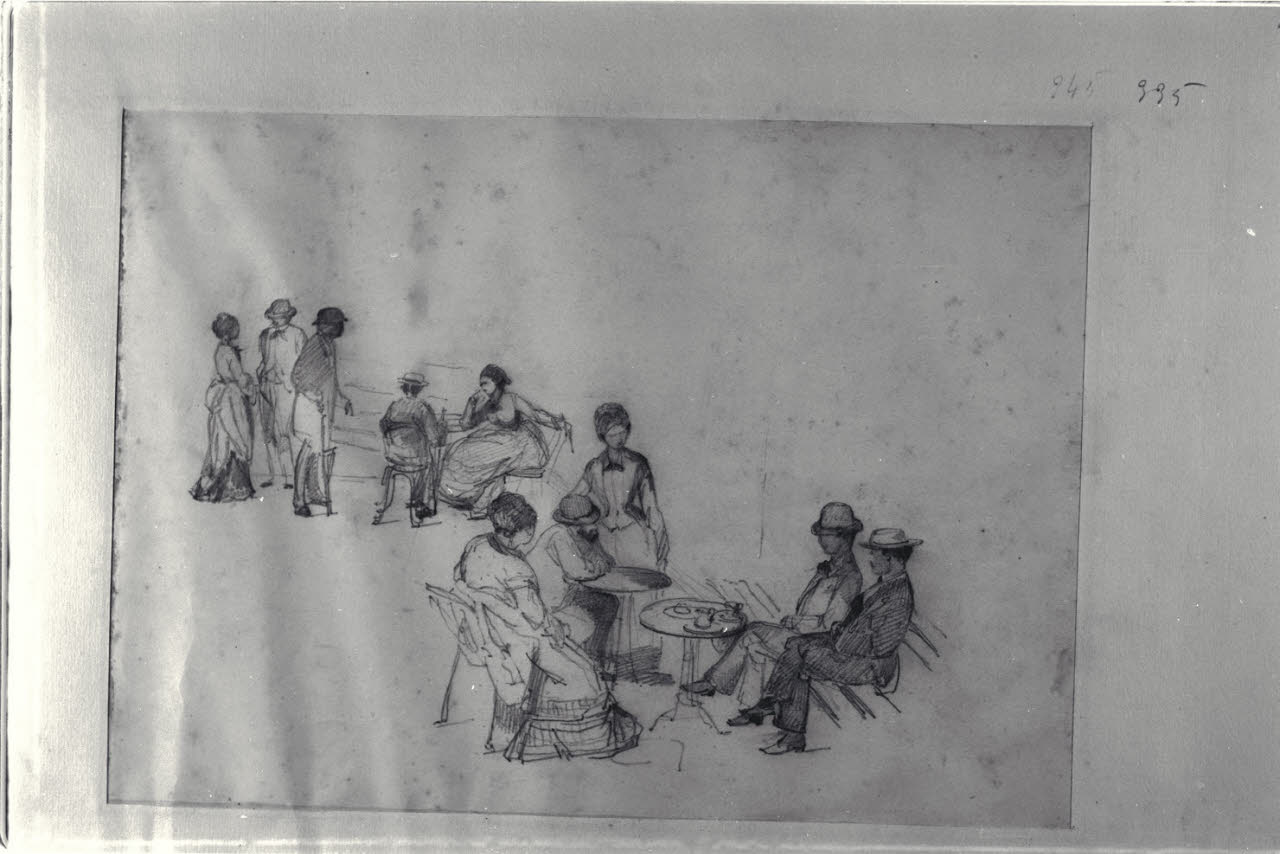 Scena con figure sedute a un tavolino, Scena con figure sedute a un tavolino (disegno) di Durini, Alessandro (sec. XIX)