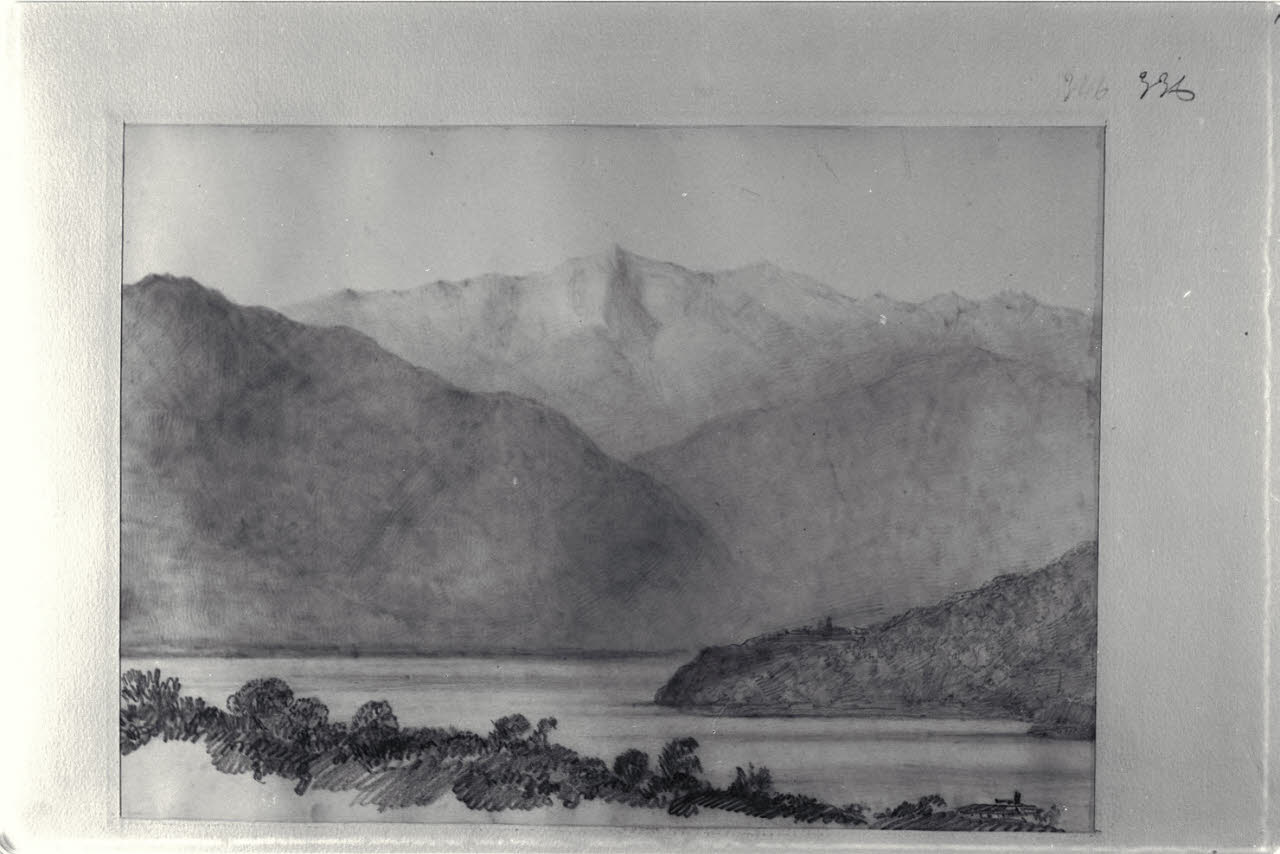 Paesaggio lacustre, Paesaggio lacustre (disegno) di Durini, Alessandro (sec. XIX)