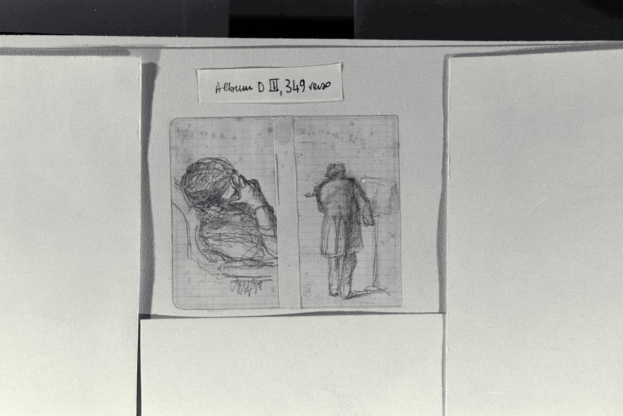 Suonatore di spalle e figura assorta, Suonatore di spalle e figura assorta (disegno) di Durini, Alessandro (sec. XIX)