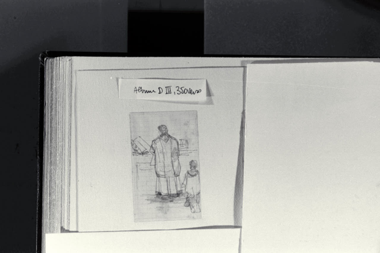 Sacerdote e chierichetto di spalle, Sacerdote e chierichetto di spalle (disegno) di Durini, Alessandro (sec. XIX)