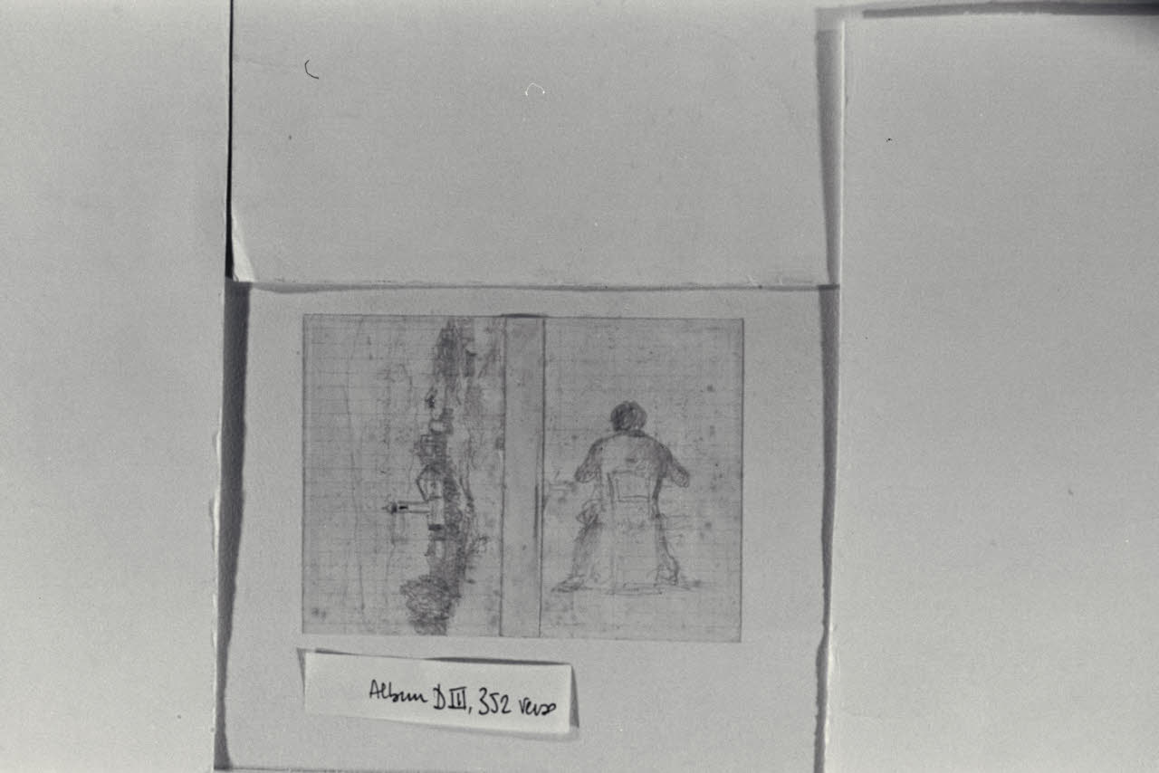 Paesaggio e uomo seduto di spalle, Paesaggio e uomo seduto di spalle (disegno) di Durini, Alessandro (sec. XIX)