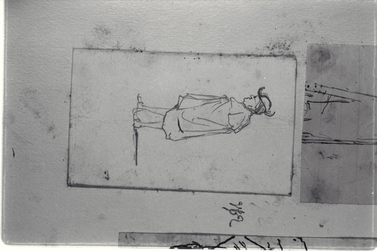 Figuretta maschile di profilo con mantello e cappello, Figuretta maschile di profilo con mantello e cappello (disegno) di Durini, Alessandro (sec. XIX)
