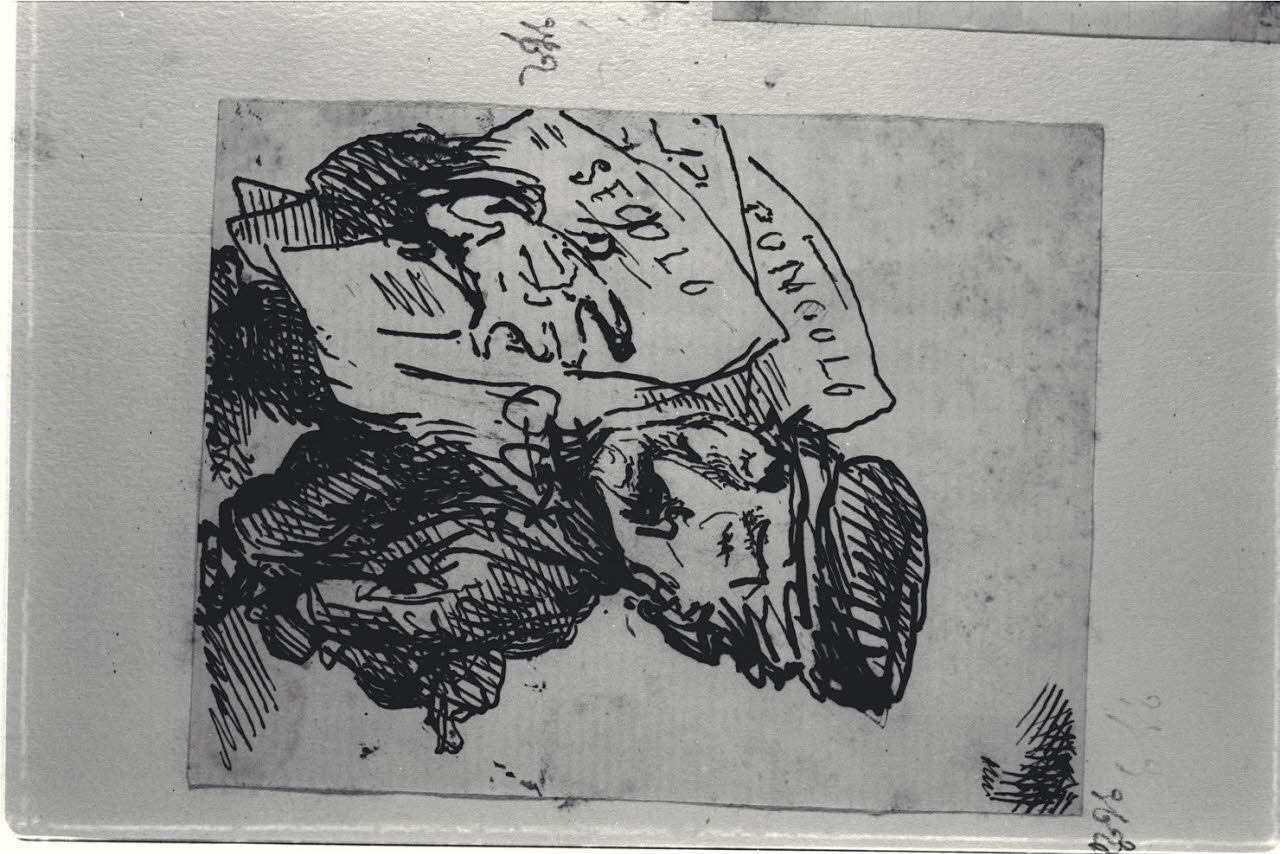 Caricatura di venditore di quotidiani, Caricatura di venditore di quotidiani (disegno) di Durini, Alessandro (sec. XIX)