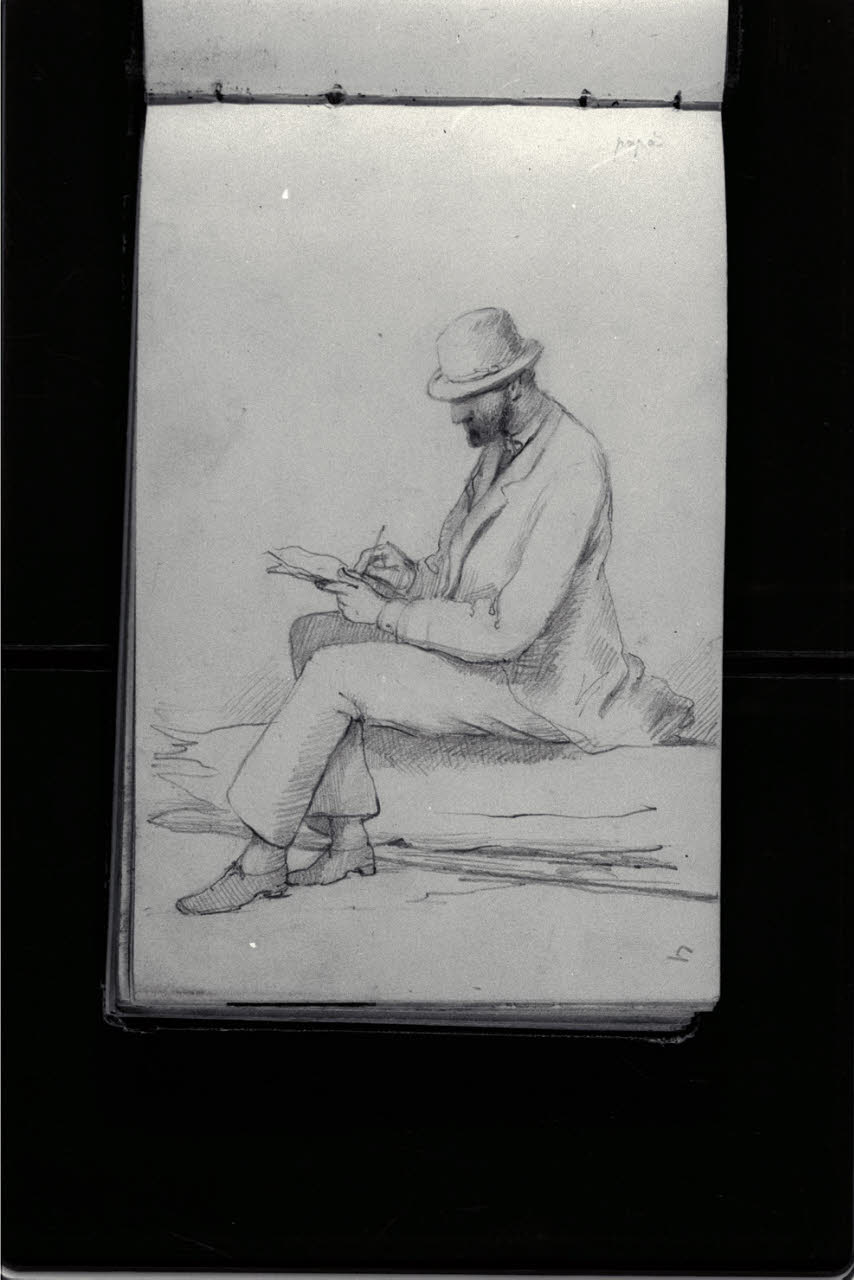 Uomo seduto in atto di scrivere (papà) (disegno) di Durini, Antonio (ultimo quarto sec. XIX)