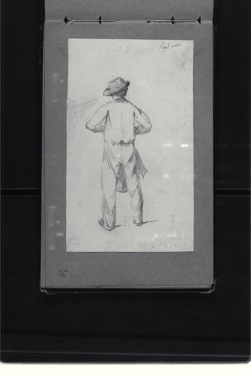 Studio dal vero di figura maschile vista di spalle (disegno) di Durini, Antonio (ultimo quarto sec. XIX)
