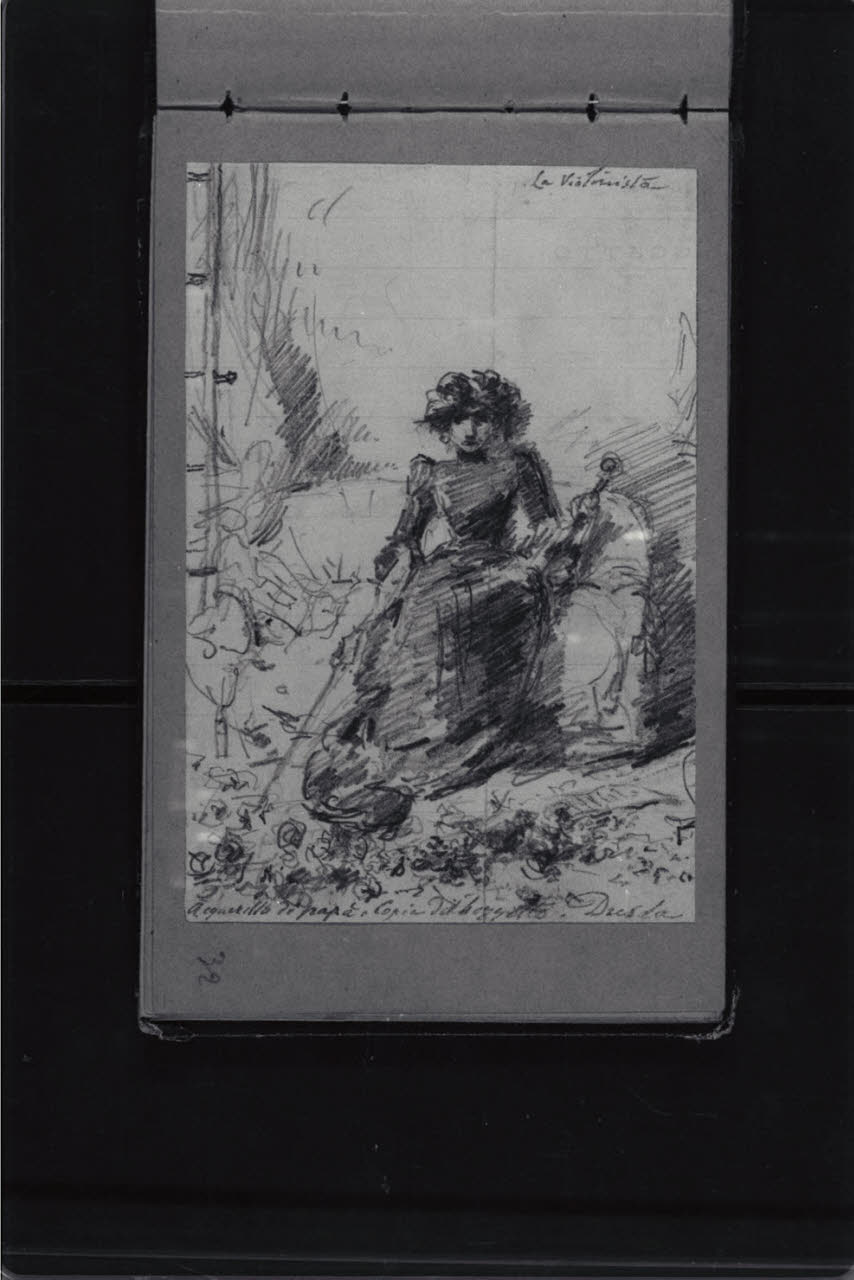 Copia dal bozzetto ad acquerello La violinista (disegno) di Durini, Antonio (ultimo quarto sec. XIX)