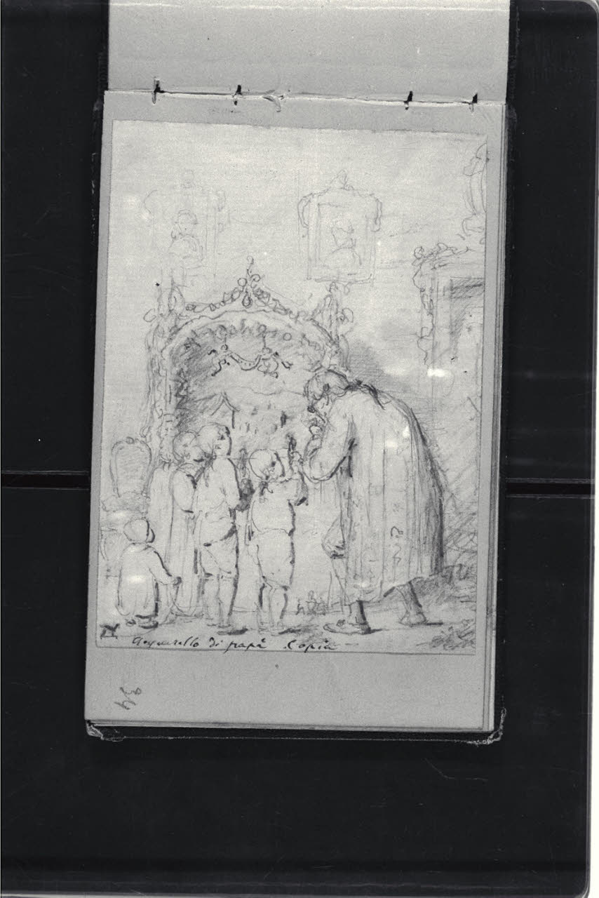 Bambini che allestiscono un presepe copia da un acquerello (disegno) di Durini, Antonio (ultimo quarto sec. XIX)