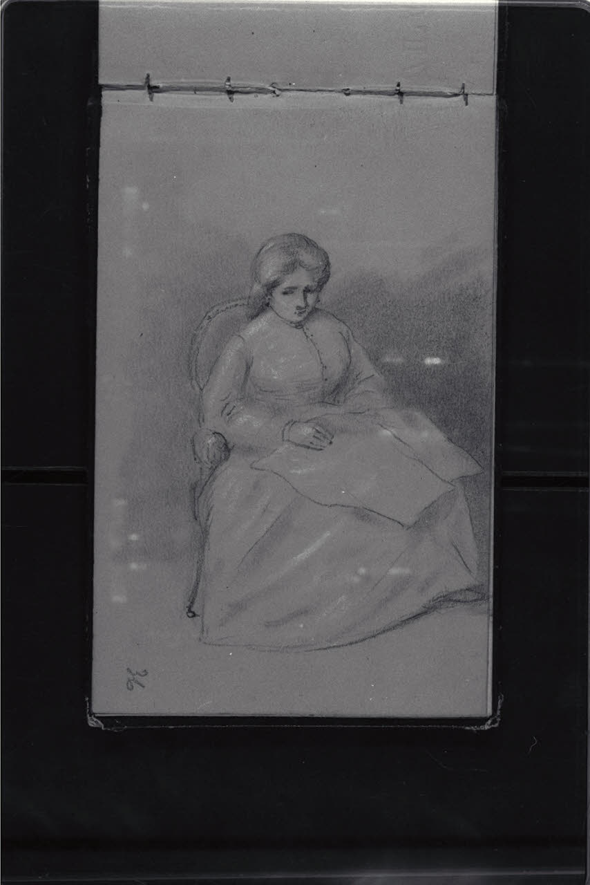 Donna seduta che ricama (disegno) di Durini, Antonio (ultimo quarto sec. XIX)