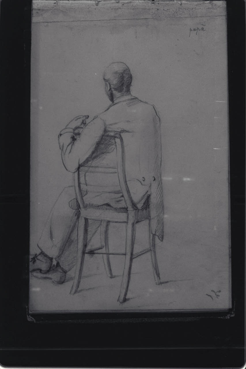 Figura maschile seduta vista posteriormente (papà) (disegno) di Durini, Antonio (ultimo quarto sec. XIX)