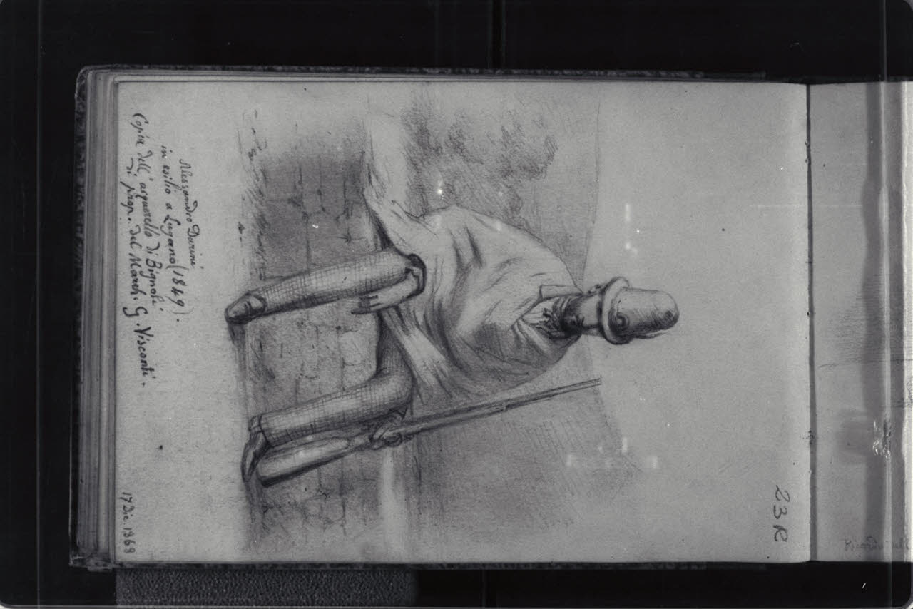 Alessandro Durini in esilio a Lugano (copia dell'acquerello di Bignoli) (disegno) di Durini, Antonio (sec. XIX)