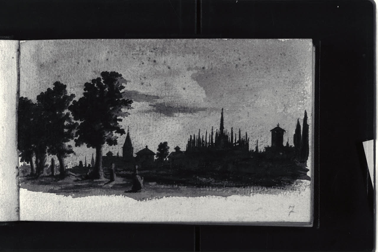 Paesaggio cittadino (disegno) di Durini, Antonio (sec. XIX)