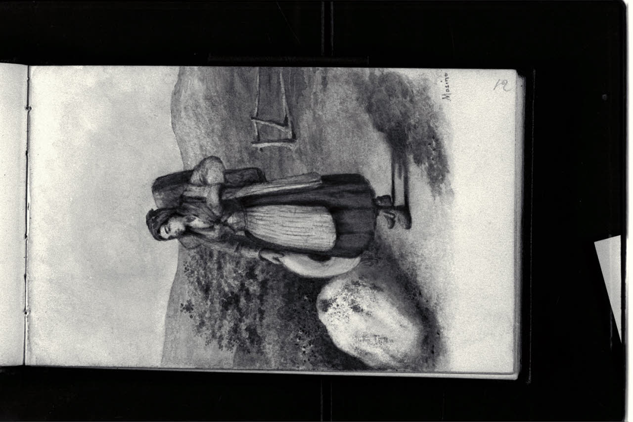 Giovane donna lungo un sentiero (disegno) di Durini, Antonio (sec. XIX)