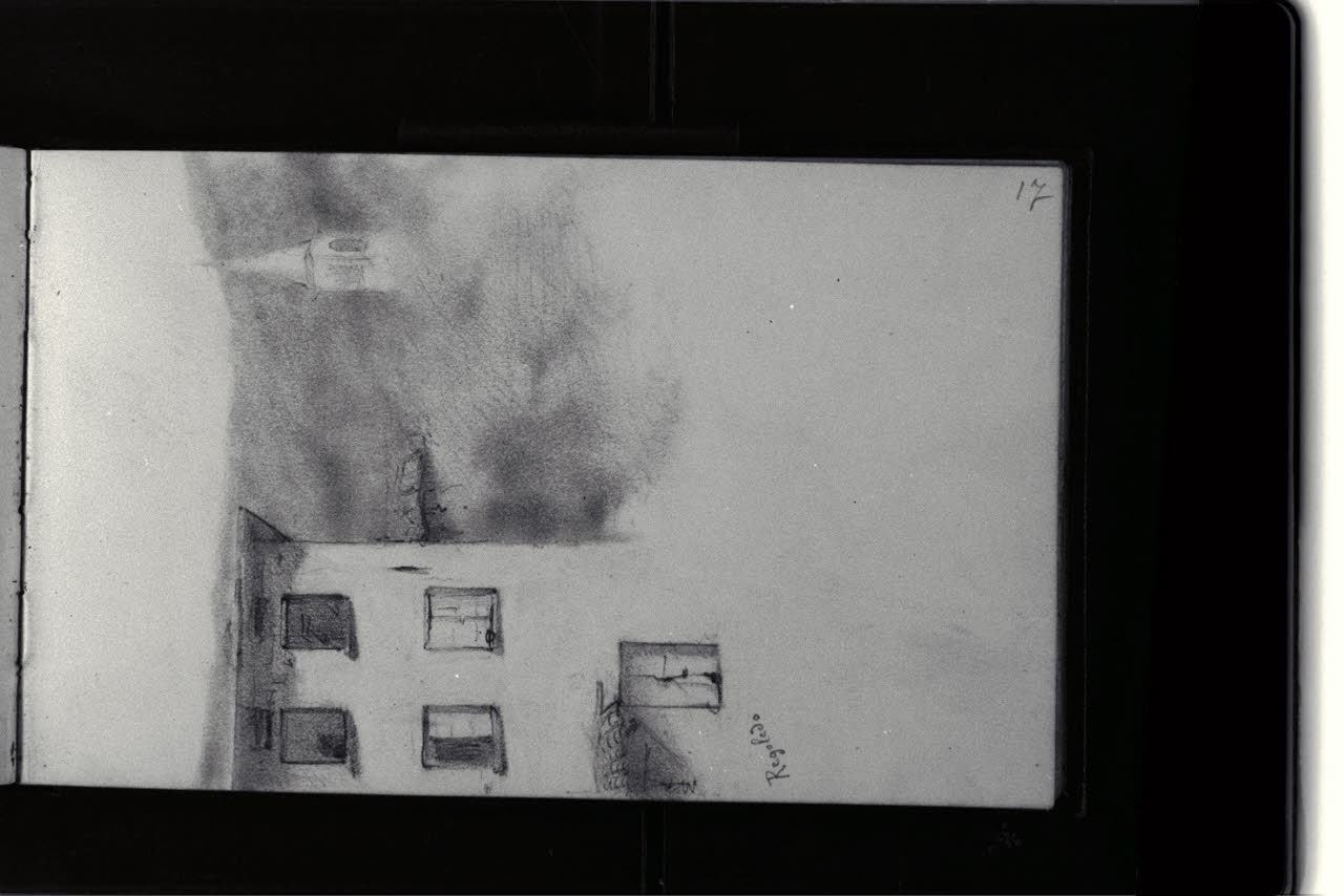 Scorcio di edificio e campanile a Regoledo (disegno) di Durini, Antonio (sec. XIX)