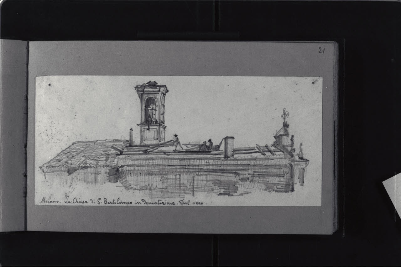 Studio dal vero della chiesa di San Bartolomeo a Milano (disegno) di Durini, Antonio (sec. XIX)