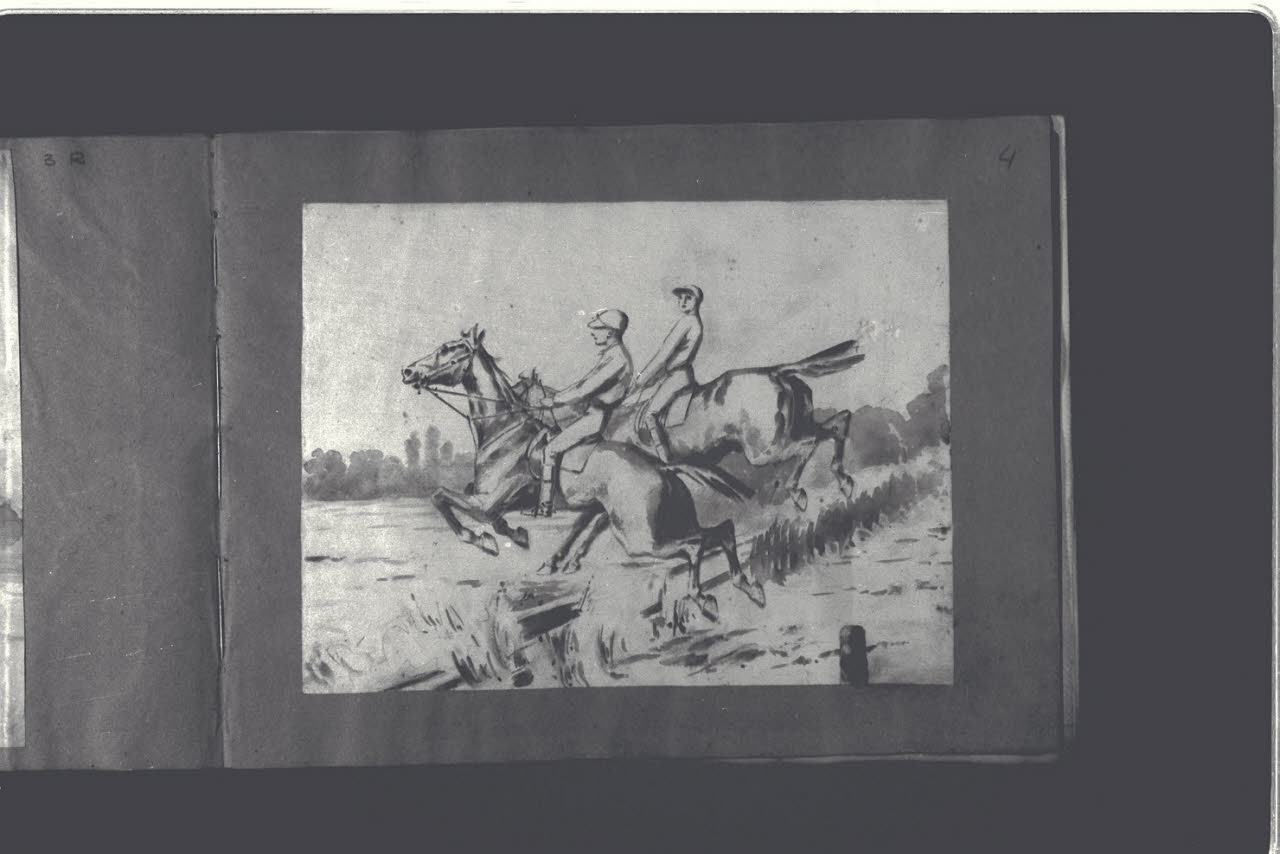 Competizione ippica di salto ostacoli (disegno) di Durini, Antonio (ultimo quarto sec. XIX)