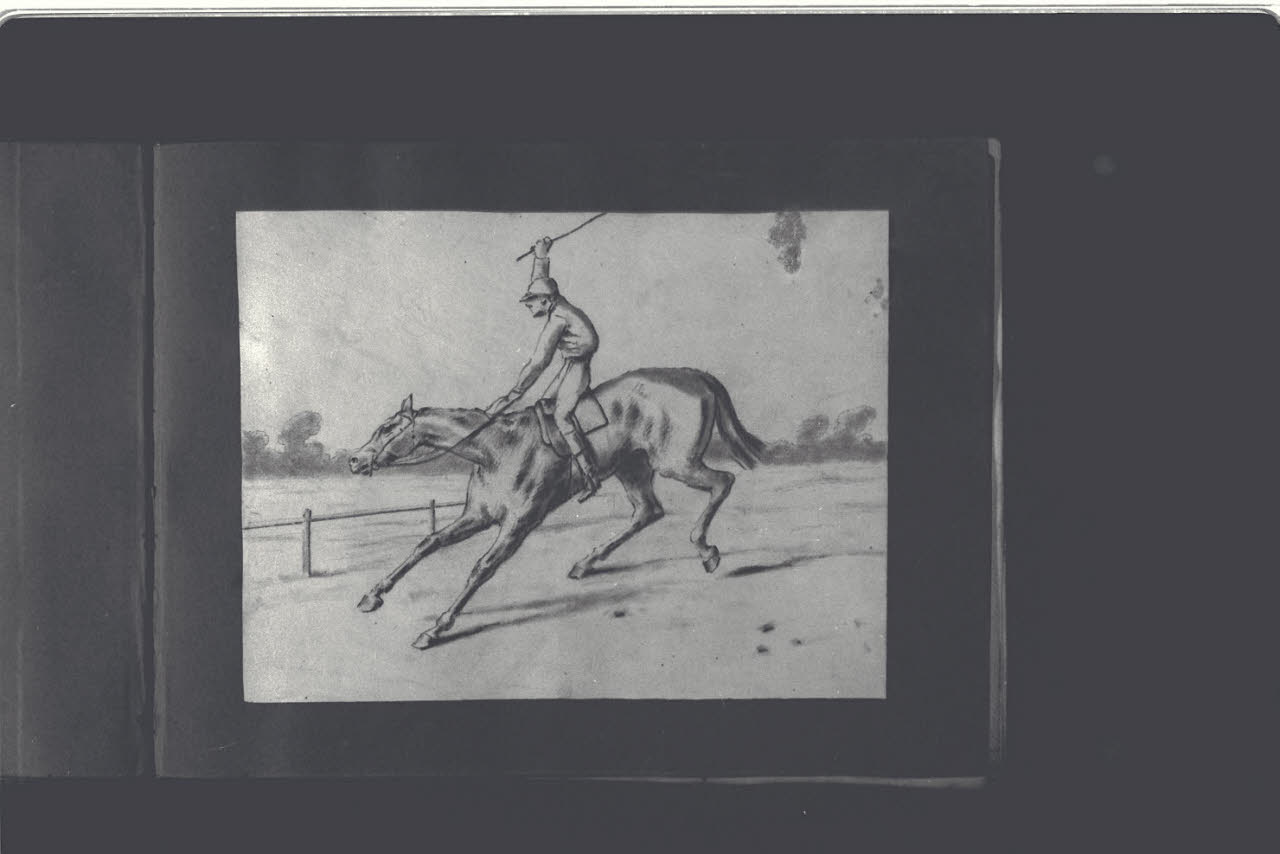 Fantino con frustino a cavallo (disegno) di Durini, Antonio (ultimo quarto sec. XIX)