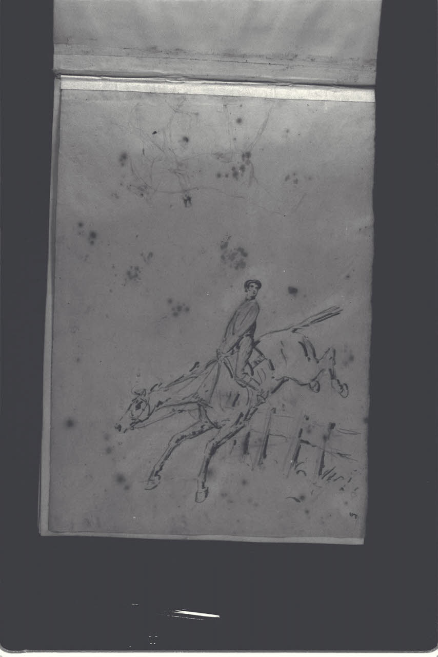 Cavallo con fantino che salta un ostacolo (disegno) di Durini, Antonio (ultimo quarto sec. XIX)